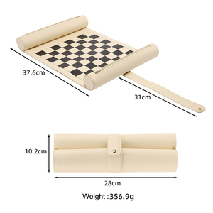 Jeu d'échecs double-axe enroulable 2026 avec échiquier portable <span class=keywords><strong>en</strong></span> cuir et pièces <span class=keywords><strong>en</strong></span> <span class=keywords><strong>bois</strong></span>. Cadeau idéal pour les voyages et les affaires - Product Image 3