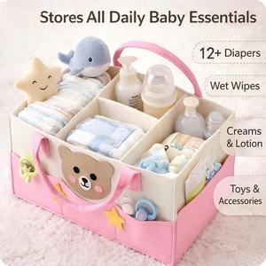 Organisateur de couches pour bébé en feutre personnalisé, panier de rangement portable pour couches et lingettes - Product Image 3