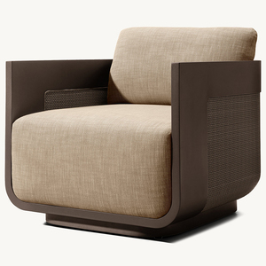 Chaise longue en aluminium RH Sedona Cane, cadre bronze foncé avec tissu crème et accents en rotin tressé, chaise d'appoint moderne pour patio extérieur - Product Image 4