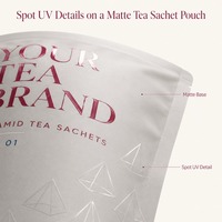 Pochette extérieure personnalisée à fond plat avec fermeture éclair pour sachets de thé pyramidaux, marques de thé et emballages de marque privée