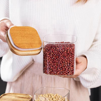 Bocaux de conservation carrés en verre hermétiques empilables sans BPA avec couvercle en acacia