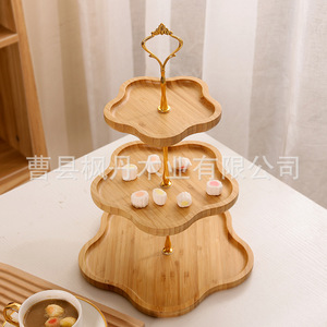 Plateau de service en bois à plusieurs niveaux, 3 étages, avec poignée dorée, pour fruits, en-cas et desserts - Product Image 5