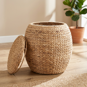 Cesta de Almacenamiento Tejida a Mano de Jacinto de Agua Natural con Tapa, Estilo Rústico, Ecológica, Organizador de Artículos Diversos - Product Image 2