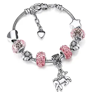 Bán Hot Charm Bracelet Cho Trẻ Em Gốc Ngựa Hồng Sparkly Pha Lê Charm Bracelet Bangle Cô Gái Lady Beaded Bracelet