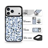 Coque de téléphone AG Feeling Black Edge avec motif floral bleu-noir doré pour iPhone 17, 17 Pro Max, 16 Pro, 15 – Coque magnétique
