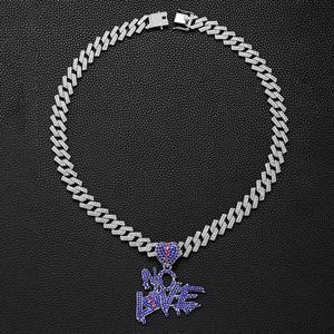 Alliage de bijoux pour hommes glacé et collier pendentif lettre <span class=keywords><strong>NOLOVE</strong></span> bleu hip hop en strass - Product Image 4