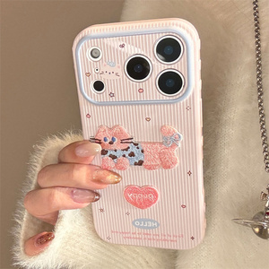 เคสโทรศัพท์มือถือลายปักน้องหมาและน้องแมวน่ารัก สำหรับ iPhone 17 16 15 Pro Max ลายทางน่ารัก ขนปุย นุ่ม  แบบ DIY  ลายริบบิ้น  ฝาหลังแบบ IMD - Product Image 6