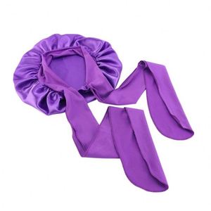 Bonnet en satin extensible extra large, couleur unie, à large bord, avec nœud, style bandana, personnalisable avec logo, vente en gros - Product Image 3