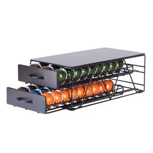Cajón Porta Cápsulas de Café para Nespresso <span class=keywords><strong>Vertuo</strong></span>, 60 Cápsulas, Acero al Carbono, Tapa de Vidrio, Organizador de Almacenamiento para el Hogar, Debajo de la Base de la Máquina - Product Image 1