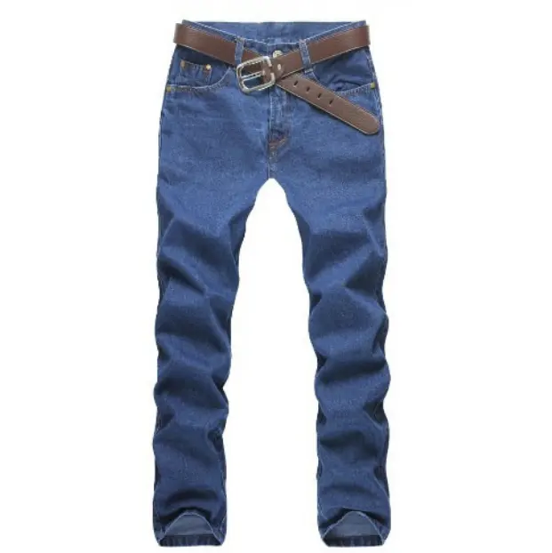 2024 Lage Prijs Mannen Fabriek Custom Hemelsblauwe Effen Heren Straight Leg Jeans Opdruk Plus Size Gescheurde Skinny Heren Jeans