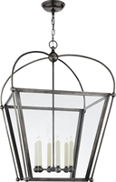 Lanterne suspendue moderne en laiton antique américain, lampe en bronze, verre transparent, éclairage suspendu d'intérieur, grande lanterne carrée Riverside