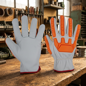 Guantes de Trabajo de PU Blancos con Palma y Dedos Antideslizantes Naranjas, Puño Recto, Guantes de Seguridad de Uso General - Product Image 3
