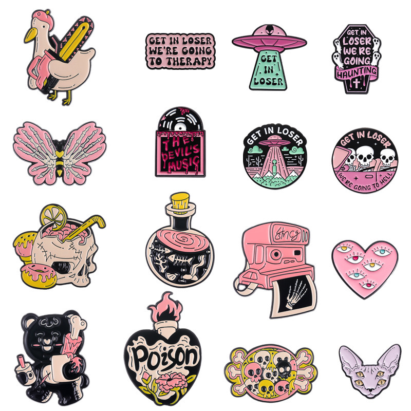 Gothic Cartoon Alien Enamel Pins Halloween UFO Space Brooches Lapel Badge Metal Crafts for Clothes Backpack Pin Friends