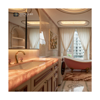 Cristal naturel rose de luxe personnalisé marbre quartz rose évier vanité comptoir dalle pour la décoration de salle de bain