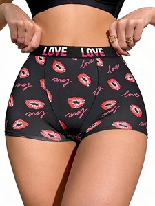 Calzones tipo bóxer elásticos personalizados para <span class=keywords><strong>mujer</strong></span> con estampado de dibujos animados y letras, de tiro medio - Product Image 5