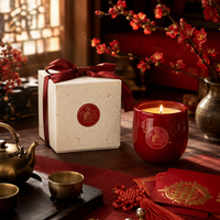 Boîte à bougies en papier grainé imprimée sur mesure, style chinois, 6 oz, vente en gros, logo personnalisé, boîte cadeau rouge festive Guochao