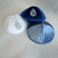 Kippah de Terciopelo de 18 cm con Bordado de Llama de Fuego, Kippa/Yarmulke con Logotipo Personalizado, Kippot Judío para Shabat, Bar Mitzvah, Boda, Regalo Judaico para Hombre