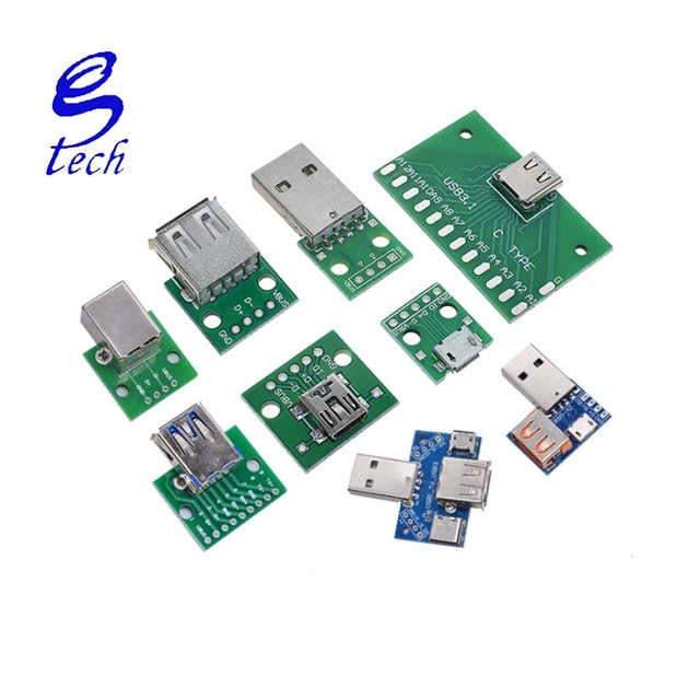 USB Male Connector / MINI USB to DIP Adapter female connector 2.54 Connector B Type-C USB2.0 3.0 Female PCB Converter