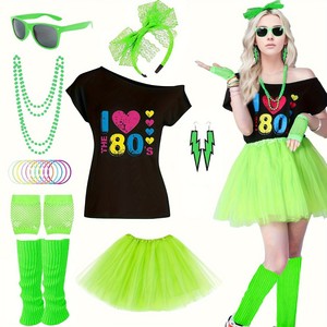 Conjunto de Disfraz Temático de los 80 para Mujer, Camiseta I Love the 80s y Falda de Tul con Accesorios para Halloween, Navidad y Fiestas Disco Retro - Product Image 2