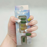 Faux ongles à presser en ABS blanc nude, longs, carrés, avec motif papillon à dégradé vert, finition brillante, demi-couverture, 24 pièces