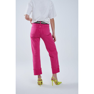Pantalon droit à ourlet court en magenta - Product Image 4