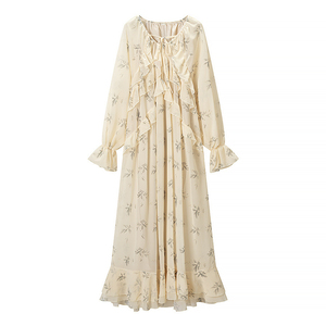 Abito Midi da Donna Personalizzato 2026 con Volant a Strati e Fiocco, Maniche Lunghe, Orlo a Balze Stile Vintage, OEM/ODM da Fabbrica di <span class=keywords><strong>Abbigliamento</strong></span> Cinese - Product Image 1