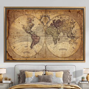 Impresión en lienzo de mapa del mundo vintage: elegante decoración de pared del antiguo mundo, lienzo con marco dorado - Product Image 2