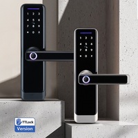 Serrure de porte intelligente électrique Smartek avec poignée en bois, carte à code numérique, personnalisation, empreinte digitale, TTlock pour la maison