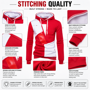 Men's Red White Color Blocking <b>Hooded</b> <b>Fleece</b> Sweatshirt Slim Fit Patchwork Design Casual Autumn Wear 100% Cotton Breathable - Product Image 6