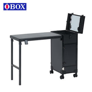 Chariot de salon Obox, valise de maquillage portable à 4 roues avec miroir lumineux, couleur unie noire - Product Image 5