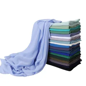ฮิญาบผ้าชีฟองสีพื้นของมุสลิมผ้าพันคอฮิญาบผ้าชีฟองขนาดใหญ่110*110ซม.