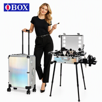 Trolley de maquillage pliable, organisateur de cosmétiques léger, résistant à l'eau, avec roulettes pour artistes et salons