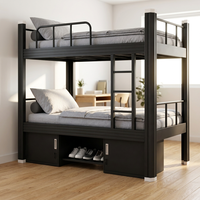 Lit superposé en métal avec armoire de rangement sous le lit, cadre de lit double en acier pour dortoir, mobilier d'hébergement pour étudiants et personnel