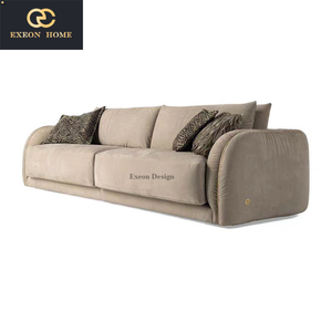 New Italian Luxury Beige <strong>Sanded</strong> Leather <strong>Sofa</strong> a Comfortable Three-Person <strong>Sofa</strong> Designed for High-end Villas - Product Image 6
