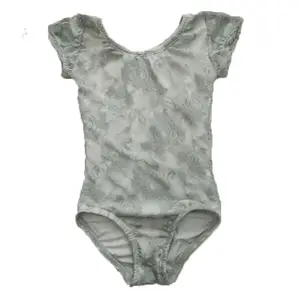 Training Dance Wear Girls Cotton Ballet Leotards short Sleeve Gym Dance Costume girl grey lace floral leotard