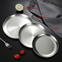 Assiette ronde peu profonde en acier inoxydable 304, plat de service, restaurant commercial, hôtel, restauration, cantine, buffet