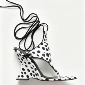 Sandalias de tacón de cuña personalizadas de moda para mujer, con punta en pico, con correa de encaje, sandalias de tacón alto de gamuza - Product Image 1