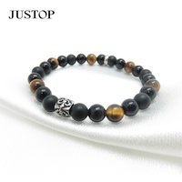 Pulsera de Moda con Cuentas de Piedra Natural de Ojo de Tigre, Forma Personalizada, Chapado en Acero Inoxidable, Ecológica