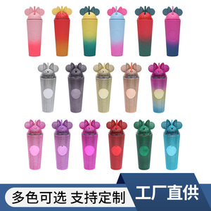 Shang Kou Ai Plastic Straw Cup With Bow Reusable Party Drinkware 500Ml Portable Creative Cup - Product Image 5