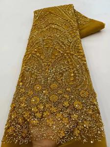 Tela de Encaje con Cuentas de Alta Calidad NI.AI con Lentejuelas, Encaje Bordado Aso Ebi, Tela de Encaje con Cuentas Pesadas para Vestido de Novia - Product Image 2