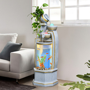 Fontaine d'intérieur en résine Quanfangyuan avec circulation d'eau, décoration d'aquarium et éclairage pour aménagement paysager au sol - Product Image 1