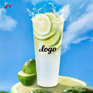 Vasos Desechables de PP de Grado Alimenticio de Gran Capacidad con Impresión Personalizada, Calibre de 90 mm, 1000 ml, Transparentes y con Acabado Arenado, con Tapa - Product Image 1