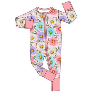 Cetak kustom 95% bambu 5% kain Viscose Romper lipat atas bayi perempuan baru lahir anak laki-laki 2-arah Zippy Sleeper satu potong piyama - Product Image 5