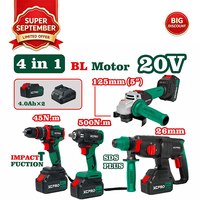 Kit combiné d'outils sans fil 4 pièces, moteur BL 20V, batterie lithium 24,0 Ah, chargeur, coffret de rangement en acier au carbone pour la construction