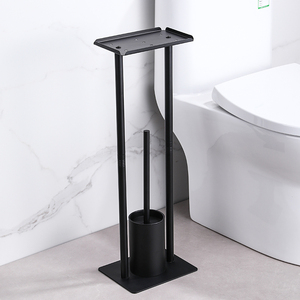 Support de brosse WC autoportant minimaliste avec porte-rouleau de papier, ensemble d'accessoires de salle de bain en plastique noir mat - Product Image 3
