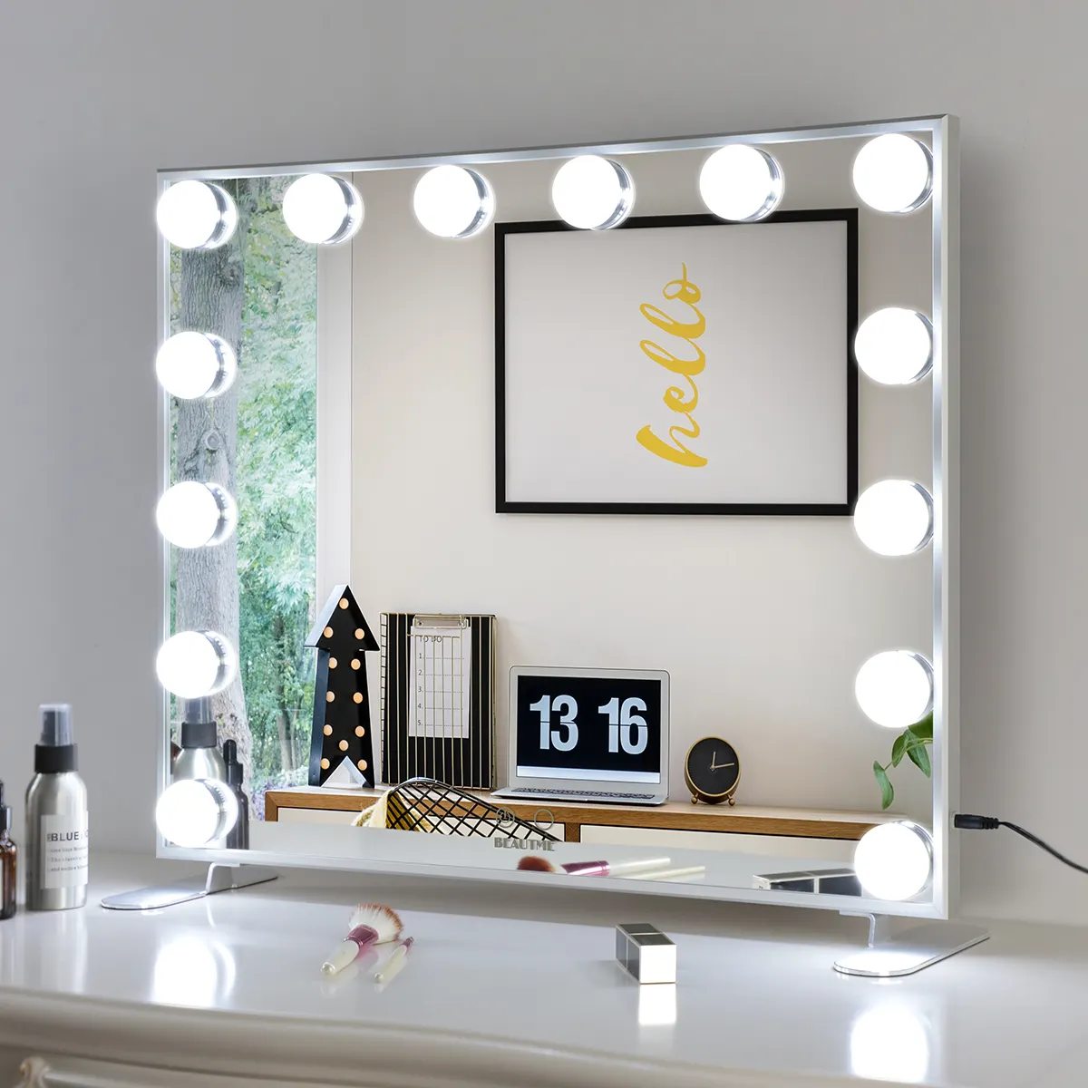 Amazon espelho de mesa de salão inteligente, tela de toque de hollywood dongel vanity led espelho de maquiagem com 14 toque dimmer luz led