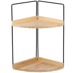 Estante de Esquina de Madera de 2 Niveles con Marco Metálico, Organizador de Encimera para Cocina, Baño y Ducha - Product Image 1