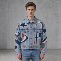 Veste en jean personnalisée pour homme avec broderie appliquée, patchwork, effet délavé, coupe ample, style streetwear Y2K