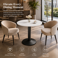 Table de bistrot ronde en pierre frittée avec base métallique stable, design minimaliste pour cafés, hôtels et restaurants