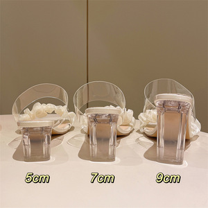 New Korean Fashion Square Head High Heels - Flip-flops Slippers Female Summer Outside Wear Pu Outsole Heeled Sandals - Product Image 4